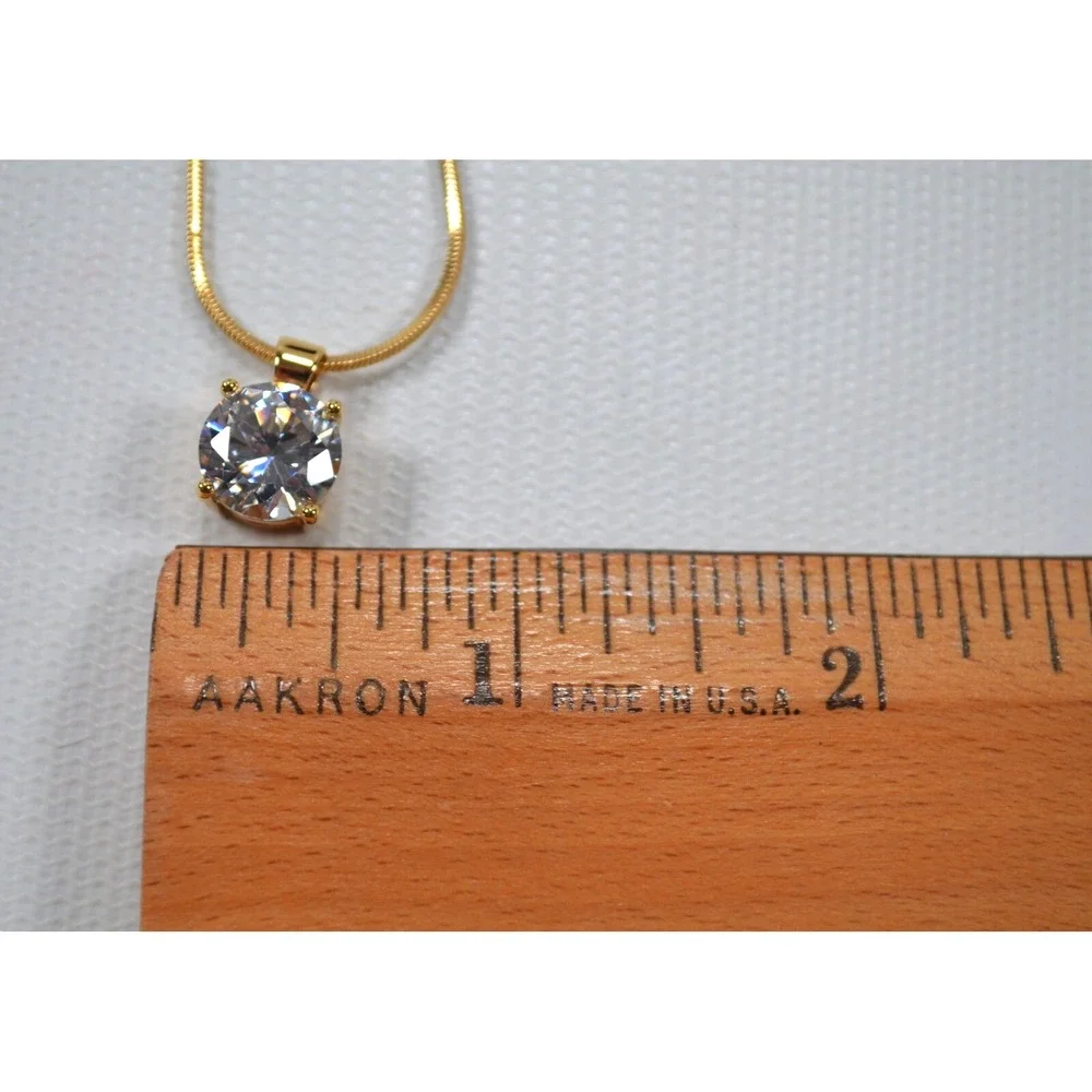 Gold Tone Thin‎ Snake Necklace with CZ Cubic Zirconia Floating Drop Pendant 18